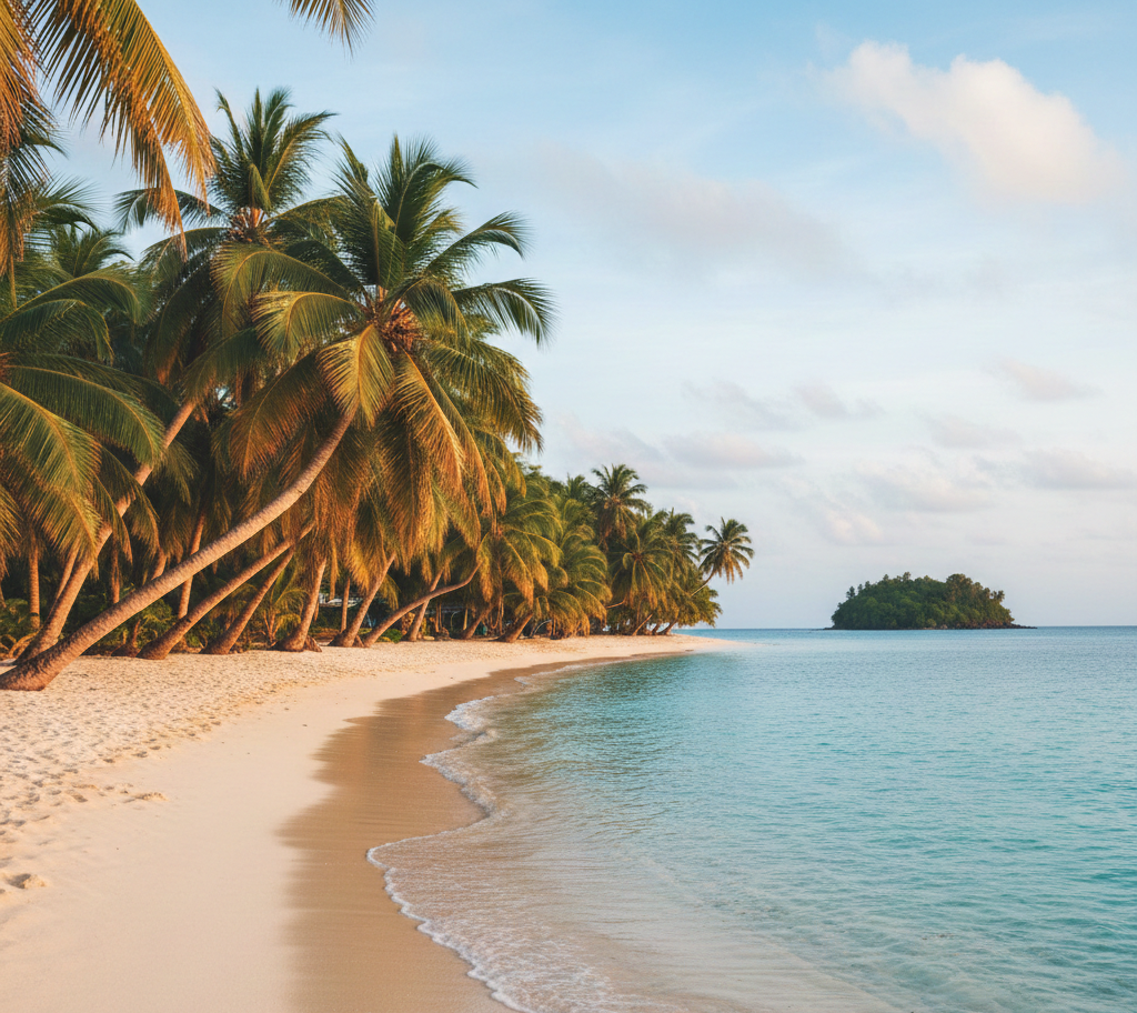 Tropical beach with turquoise water and palm trees